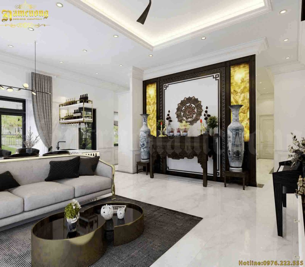 Bàn thờ được đặt ngay trong không gian phòng khách