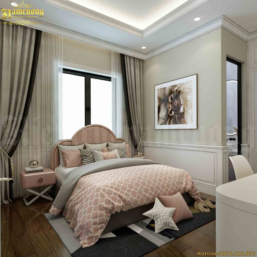 Phòng ngủ với tông màu hồng pastel dịu dàng
