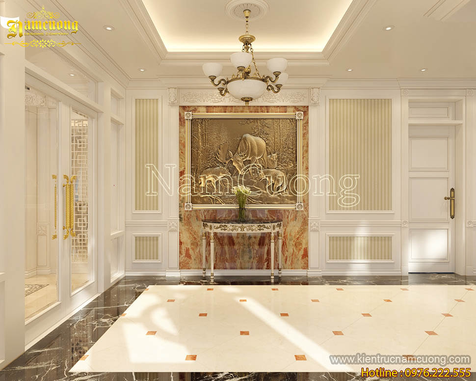 Không gian phòng khách biệt thự mini 3 tầng 100m2 hiện đại