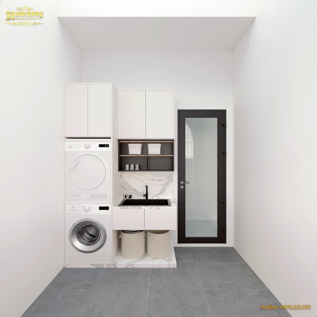 Phòng giặt trong dự án nhà ống hiện đại 3 tầng Phòng giặt trong dự án nhà ống hiện đại 3 tầng