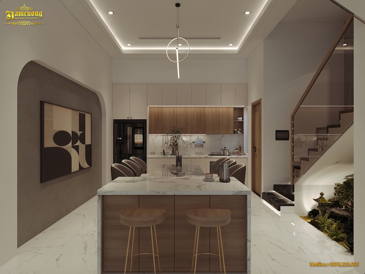 Phòng bếp không gian mở kết nối với phòng khách tầng 1