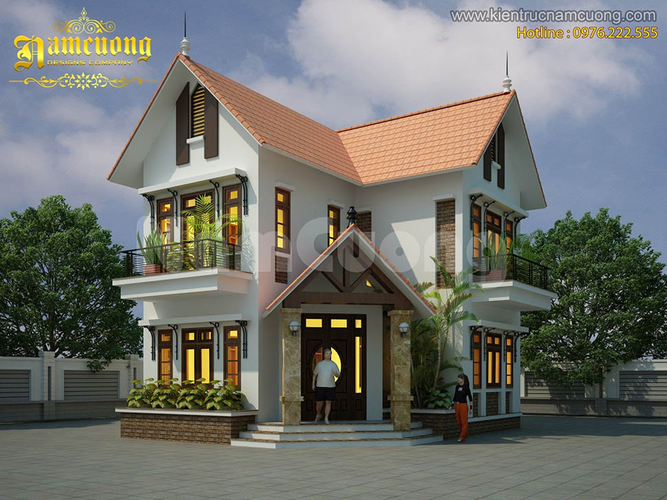 Thiết kế biệt thự mini 2 tầng chữ L tân cổ điển đẹp tại Đồng Nai