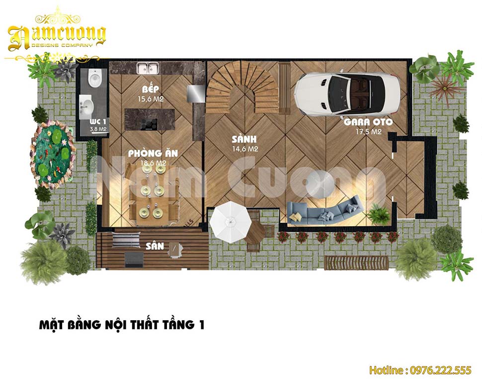 Bản vẽ mặt bằng 3 tầng 2 mặt tiền nội thất tầng 1