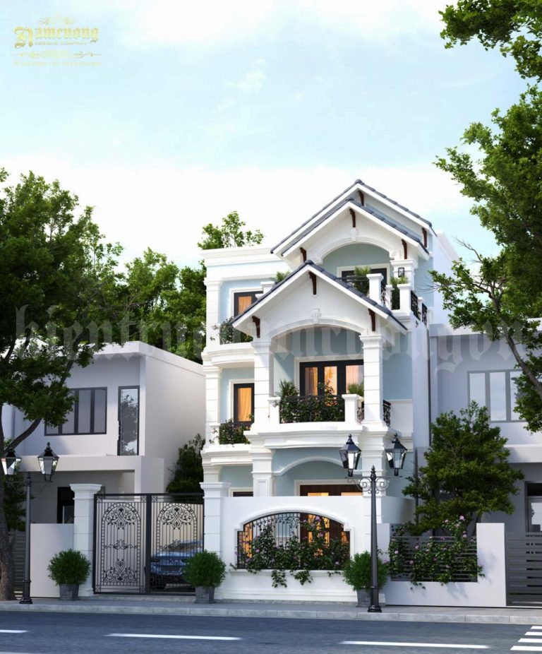 mẫu thiết kế biệt thự phố 3 tầng có gara ô tô t