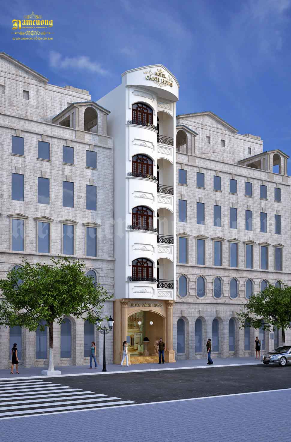 Hotel Cảnh Hưng là công trình khách sạn có địa điểm tại Hải Phòng được thiết kế theo phong cách tân cổ điển hút mắt người nhìn.