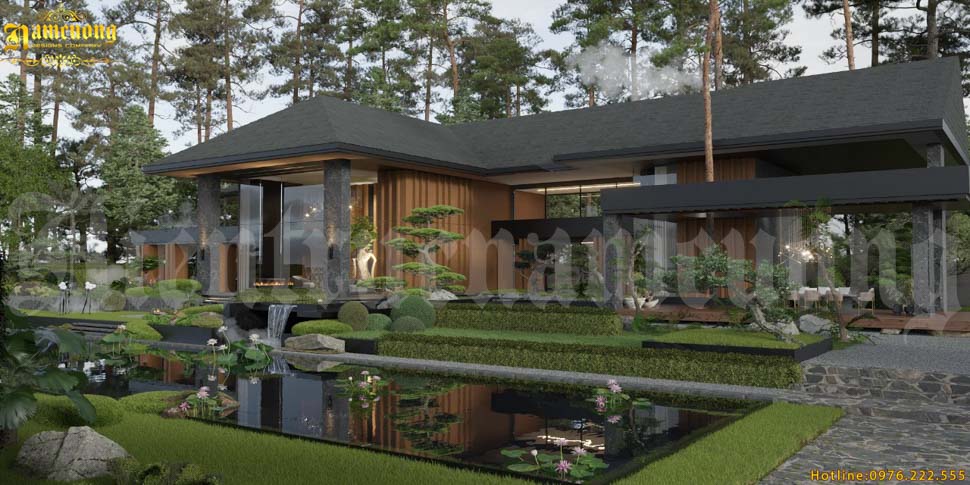 Mẫu biệt thự nhà vườn 1 tầng hiện đại thiết kế bởi Kiến trúc Nam Cường