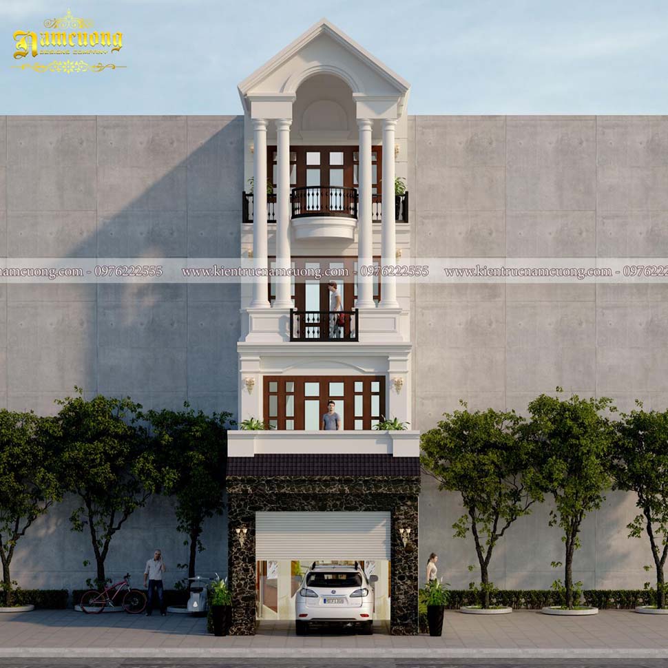Mẫu nhà phố 4 tầng mái Thái phong cách tân cổ điển hiện đại
