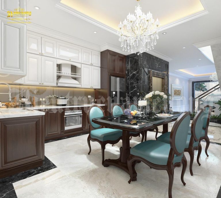 Mẫu thiết kế nhà phố mái bằng 5 tầng tân cổ đi