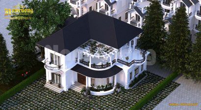 Thiết kế biệt thự 2 tầng 5 phòng ngủ chữ L đẹp