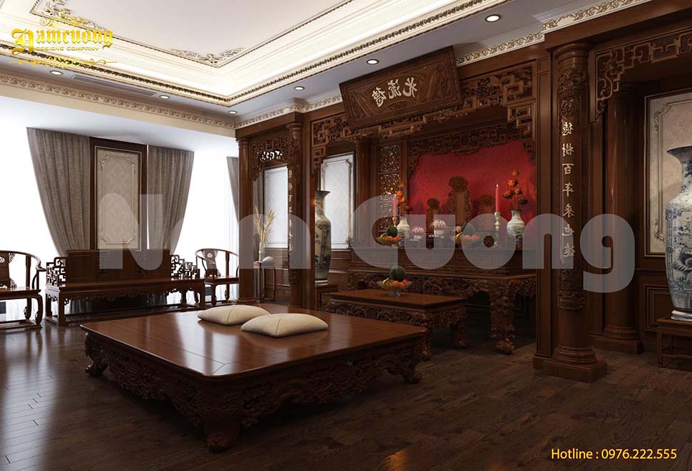 Mẫu bàn thờ phòng khách gỗ tự nhiên