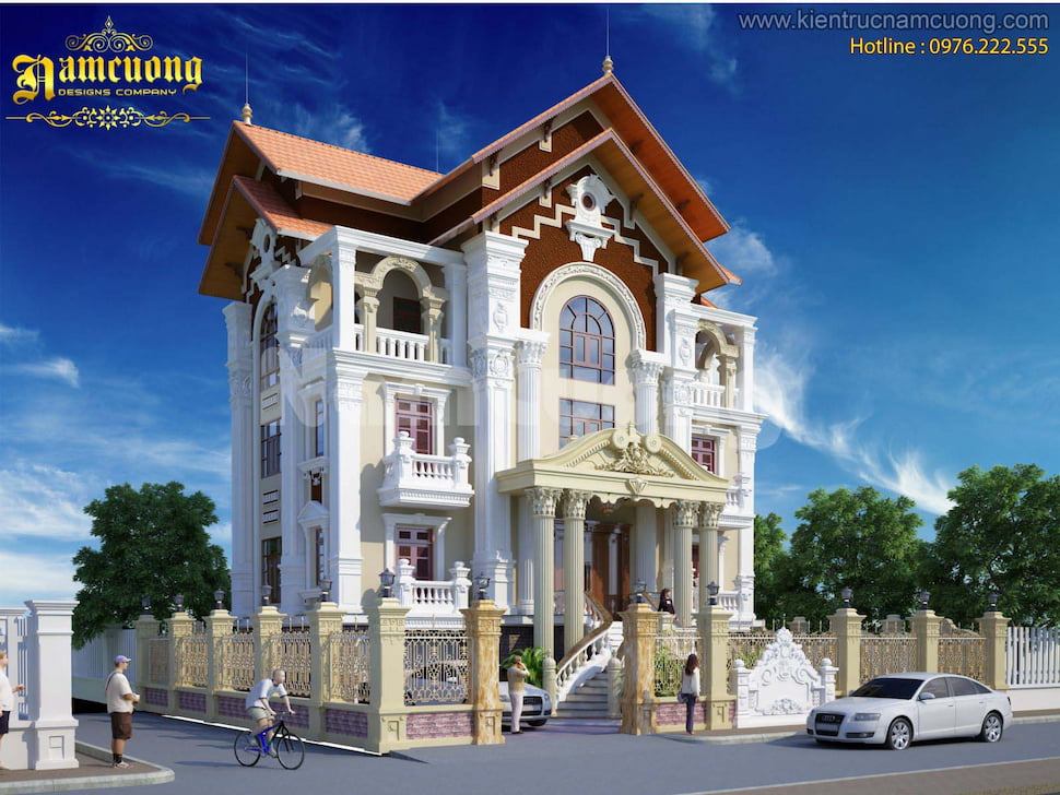 Mẫu biệt thự kiểu Pháp 3 tầng mái ngói kép