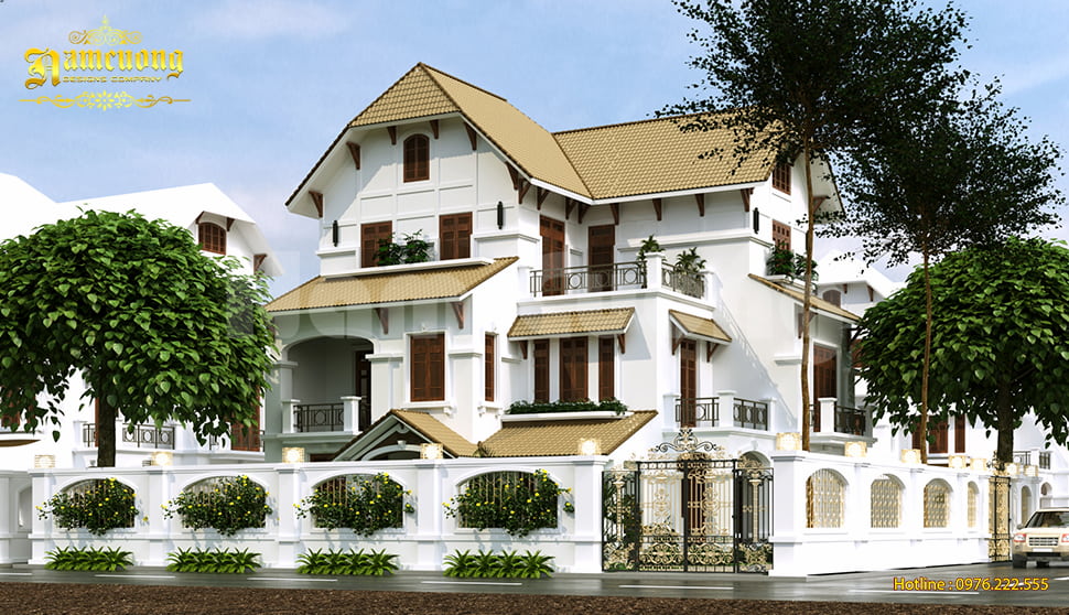 Biệt thự 3 tầng mái ngói nâu lạ mắt