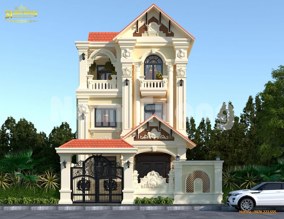 Biệt thự 3 tầng mái Thái gây ấn tượng với phong cách Pháp