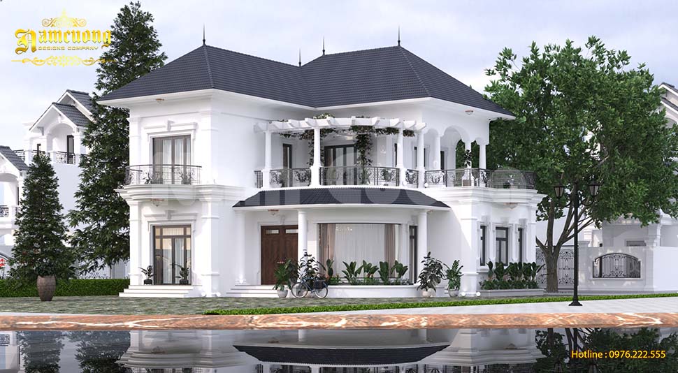 Mẫu nhà biệt thự 2 tầng mặt tiền 9m hiện đại