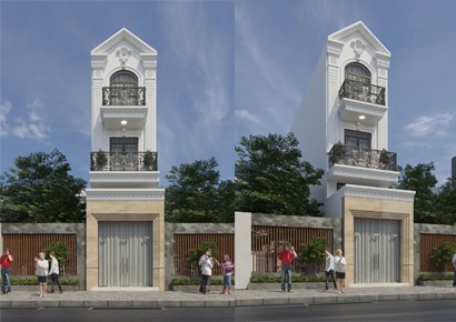 Thiết kế nhà phố 3 tầng có gác lửng đẹp tại Hưng Yên