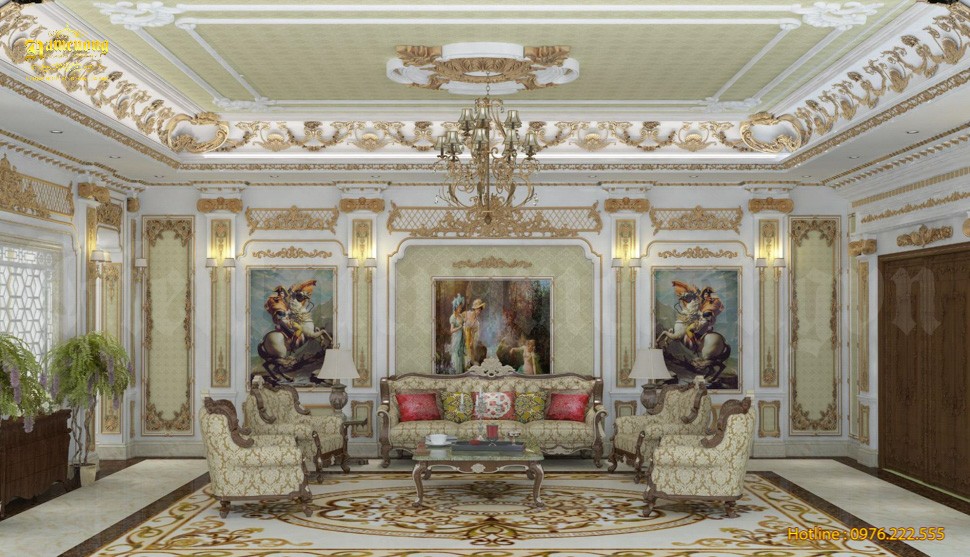 Thiết kế phòng khách trong biệt thự cổ điển