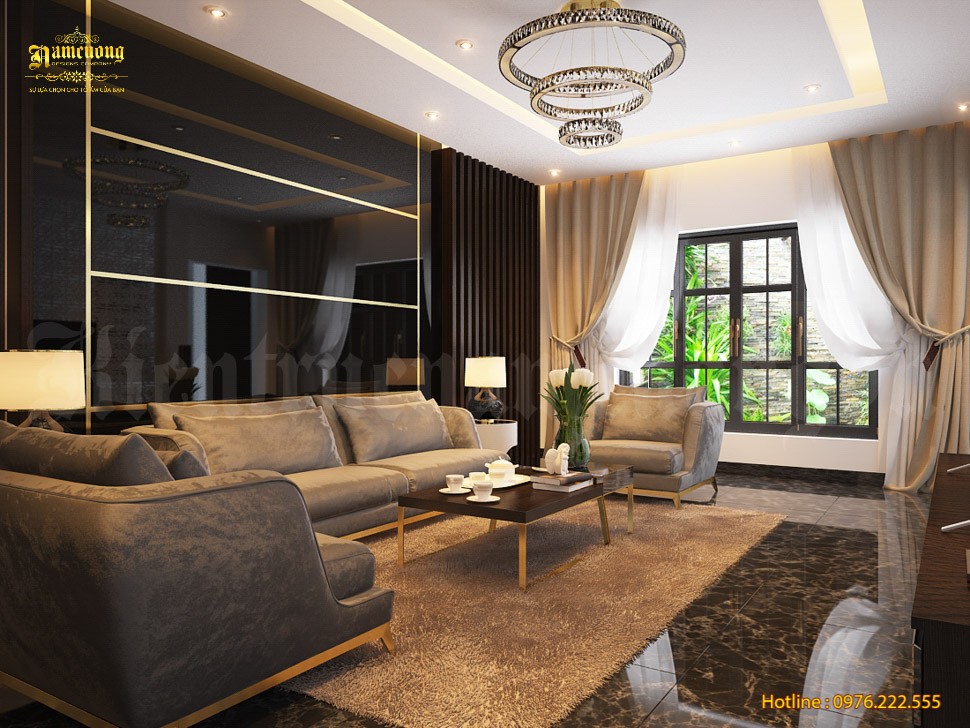 Thiết kế nội thất phòng khách trong căn biệt thự hiện đại