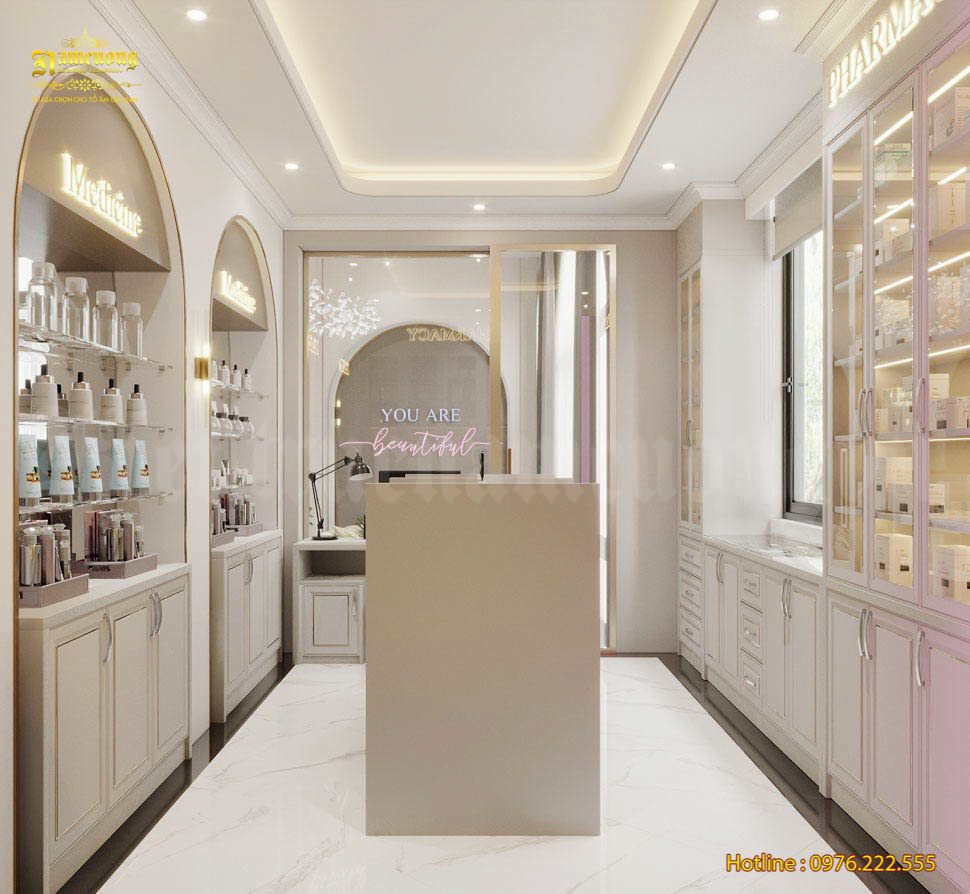 Mẫu thiết kế tiệm nail spa theo phong cách Hàn Quốc mang vẻ đẹp thời thượng phù hợp với xu hướng hiện đại.