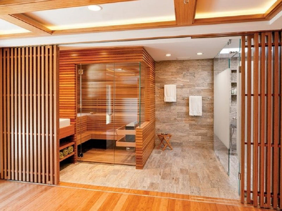 Không gian home spa được thiết kế sử dụng chất liệu gỗ ấn tượng