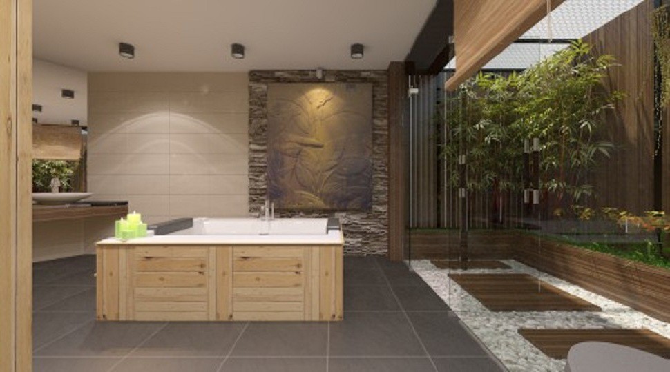 Mẫu thiết kế không gian home spa sang trọng với chất liệu gỗ và kính