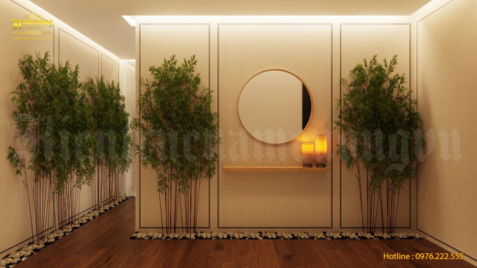 Một mẫu thiết kế nhà ở kết hợp spa ấn tượng với những hàng cây xanh rì.