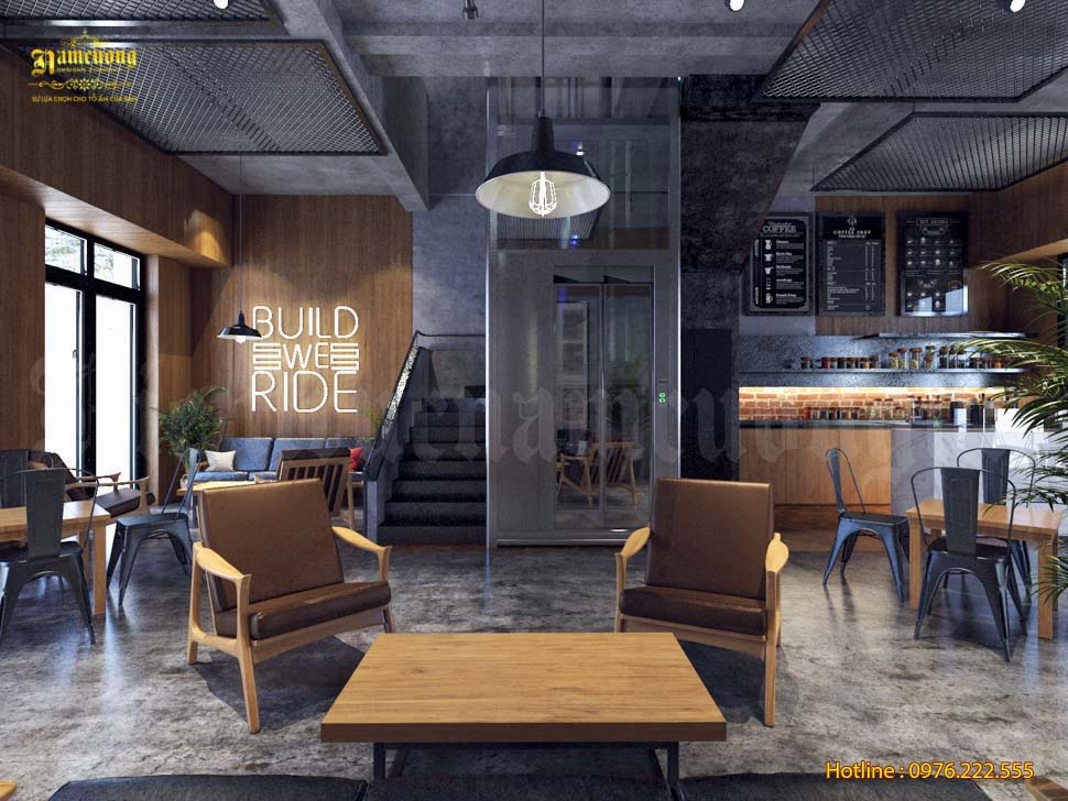 Thiết kế quán cafe có 2 tầng giúp gia tăng diện tích sử dụng
