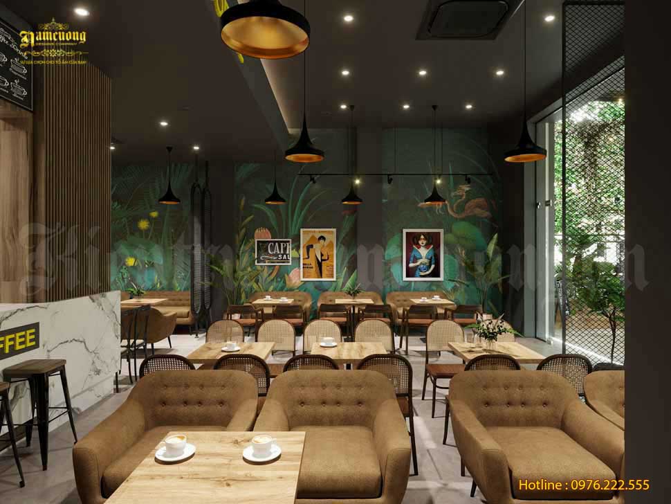 Không gian nội thất quán cafe bắt mắt nhờ sự kết hợp màu sắc sáng tạo