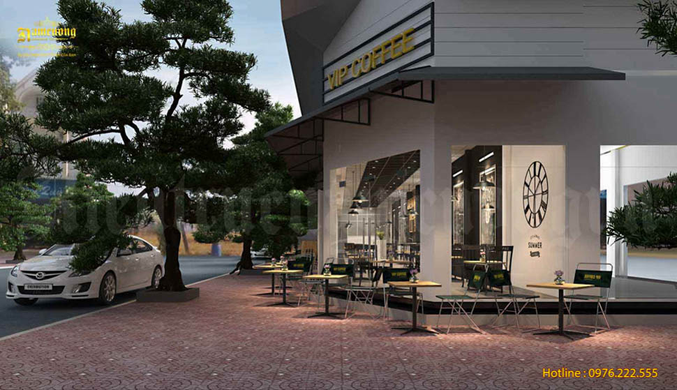 Mặt tiền quán cafe 40m2 được thiết kế nổi bật và bắt mắt