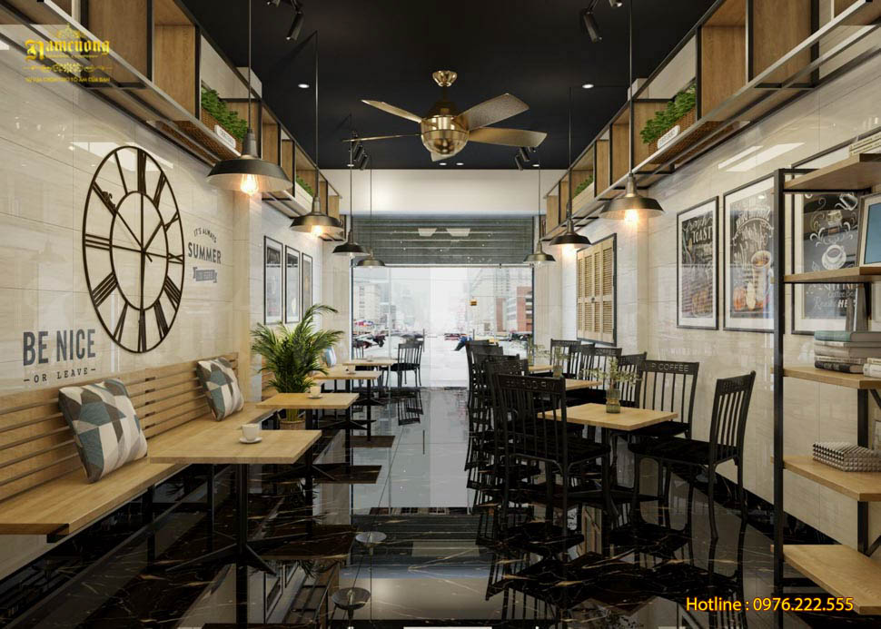 Mẫu thiết kế quán cafe 5x20m thiết kế bởi Kiến Trúc Nam Cường