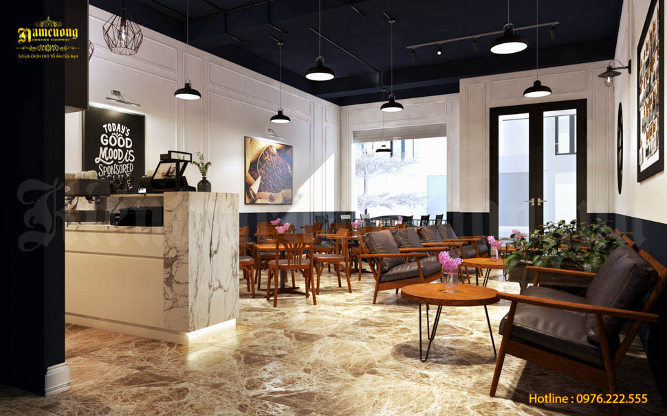 Mẫu thiết kế không gian quán cafe 5x20m mang vẻ đẹp tân cổ điển sang trọng