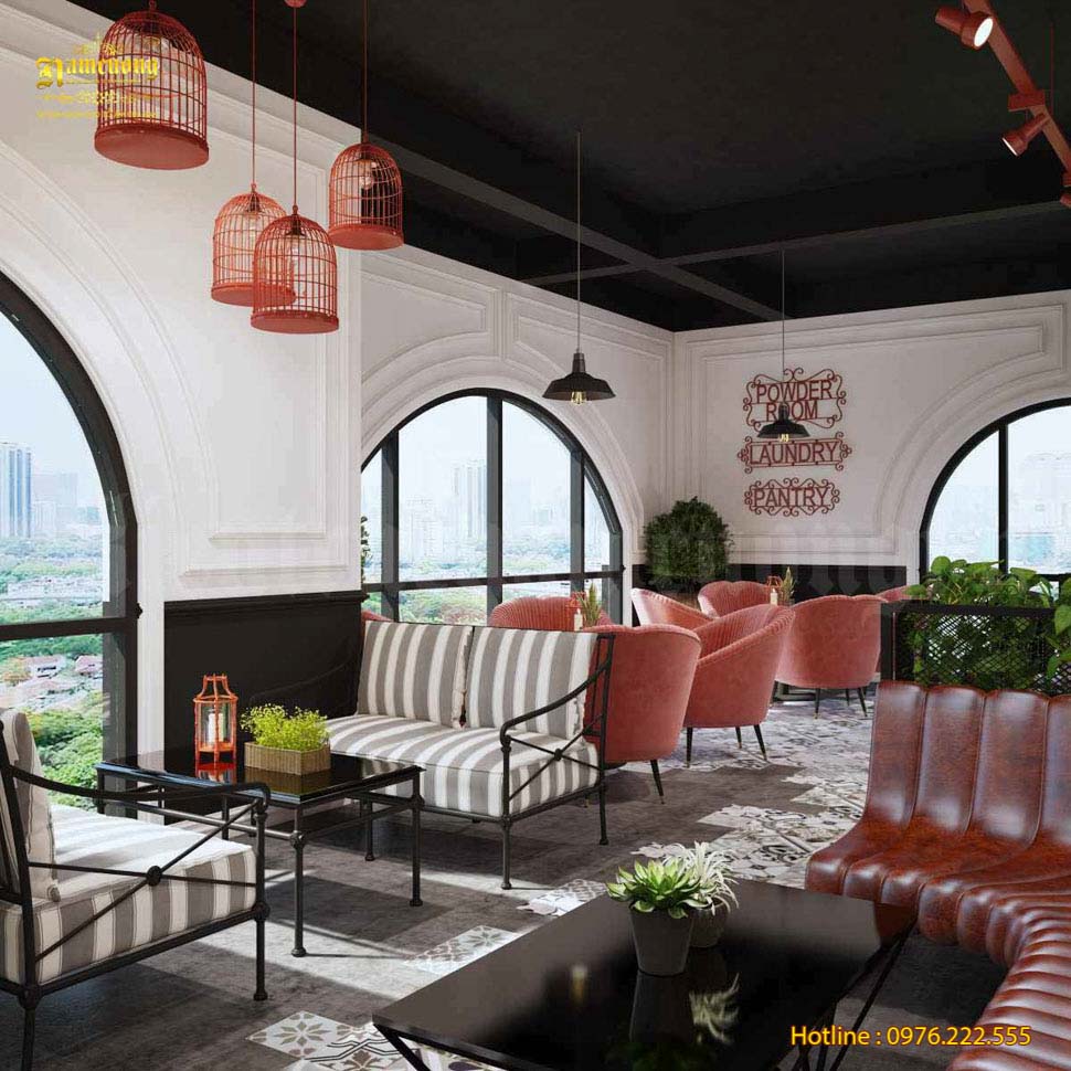 Không gian quán cafe ăn sáng được đầu tư thiết kế đẹp mắt gợi lên sự hứng thú cho khách hàng