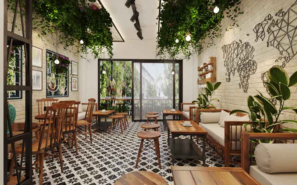 Thiết kế quán cafe cây xanh do KTS Kiến Trúc Nam Cường thiết kế