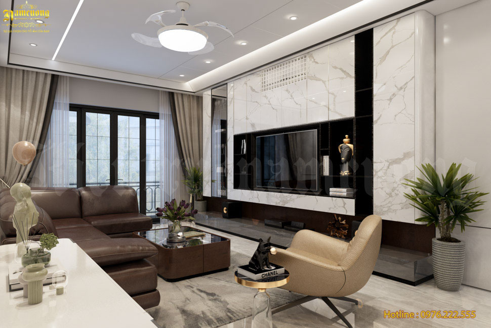 Không gian nội thất phòng khách được thiết kế đơn giản mà thu hút
