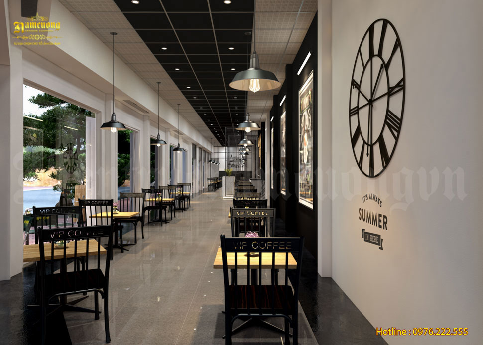 Mẫu thiết kế quán cafe ngang 4m theo phong cách tối giản tận dụng tối đa diện tích