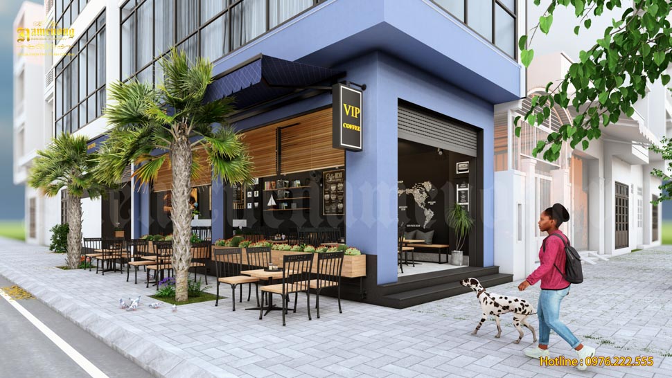 Thiết kế quán cafe không gian mở mang đến bầu không khí thoáng mát và dễ chịu