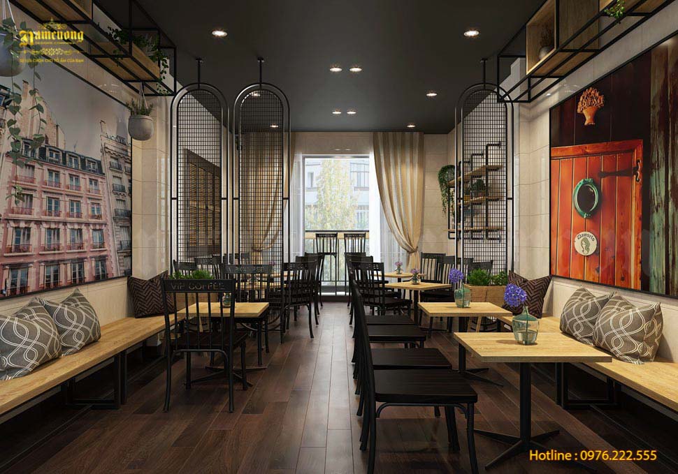 Quán cafe được thiết kế tạo không gian mở rộng rãi và gần gũi