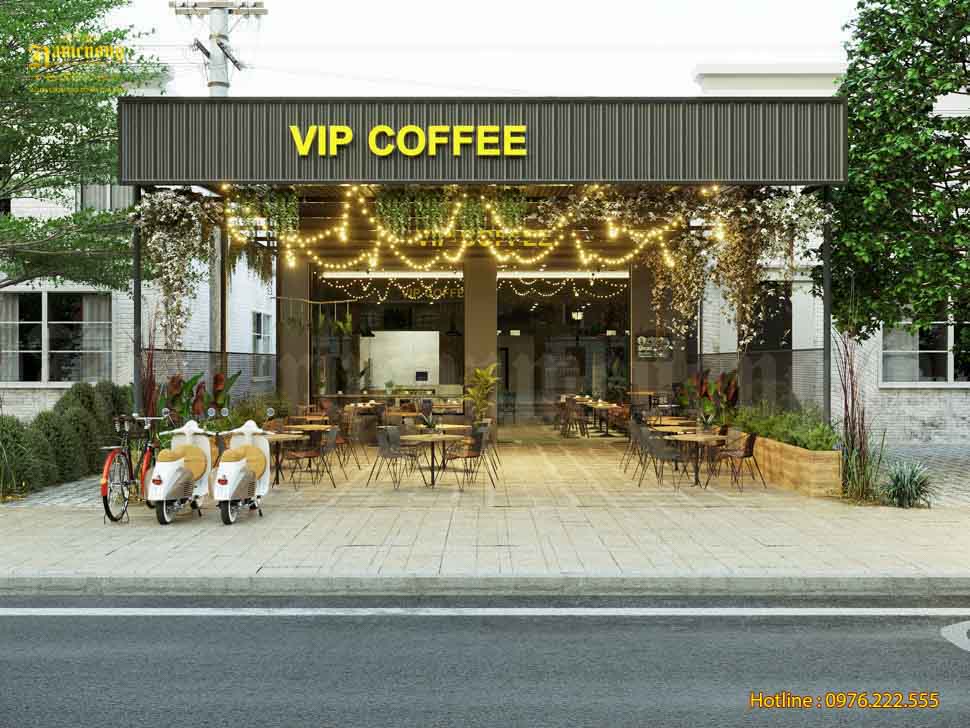 Thiết kế quán cafe mặt tiền 10m do Kiến Trúc Nam Cường thực hiện