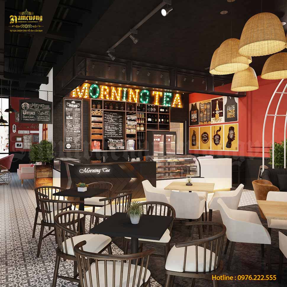 Mẫu thiết kế quán cafe mặt tiền 6m chất lượng của Kiến Trúc Nam Cường