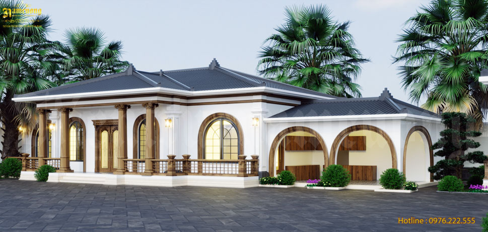 Hệ mái phong cách Nhật Bản trang nhã được thiết kế phù hợp với kiến trúc tổng thể của công trình