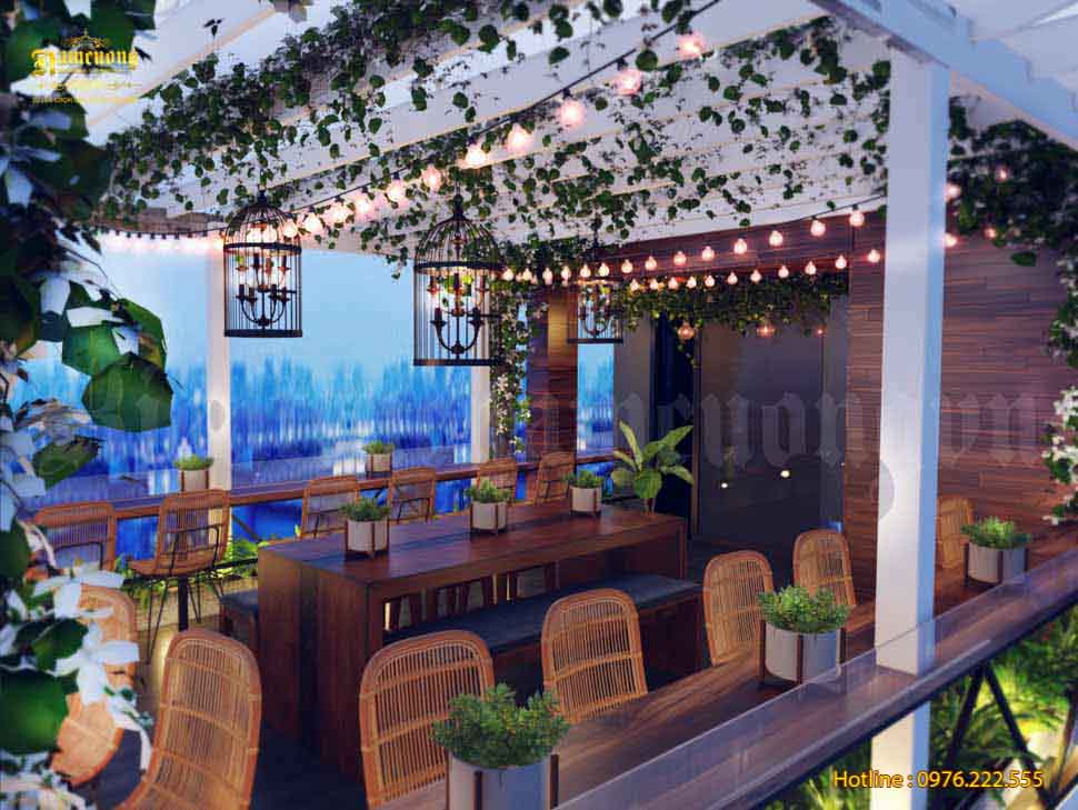 Thiết kế quán cafe tại HCM không gian mở nhiều cây xanh