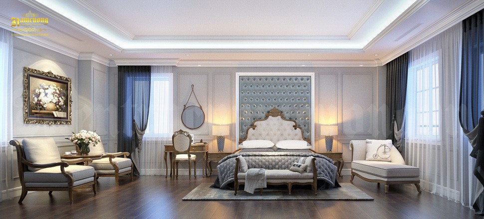 Phòng ngủ được Kiến Trúc Nam Cường thiết kế theo kiểu Pháp