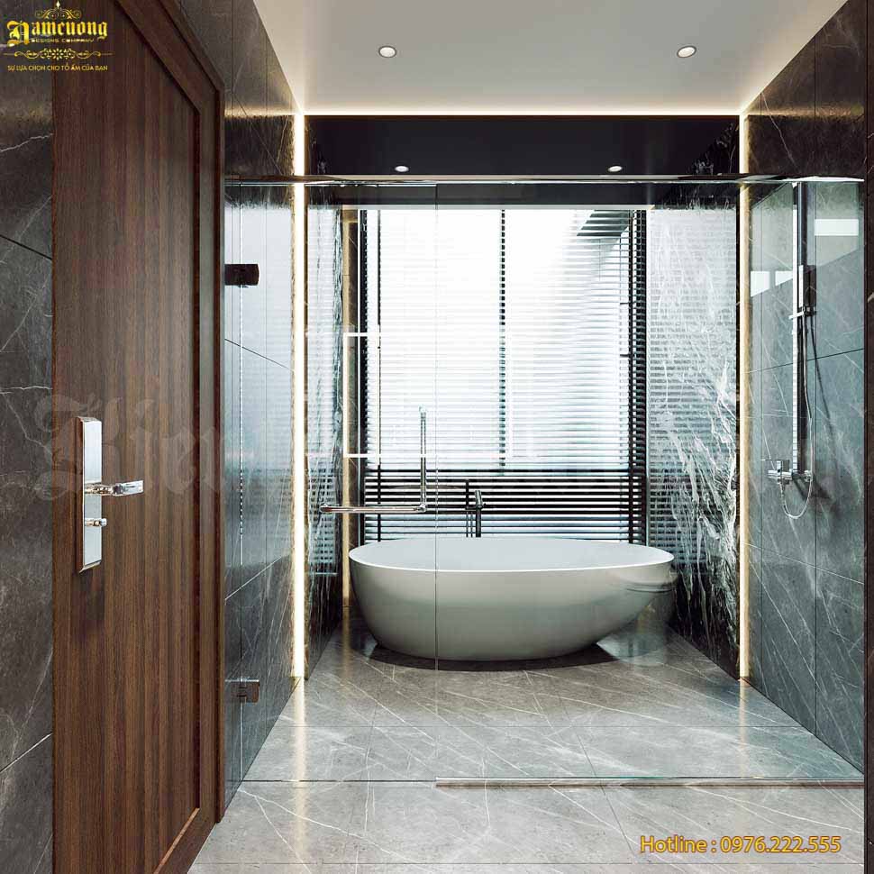 Mẫu thiết kế nhà vệ sinh khách sạn phong cách hiện đại với vẻ đẹp sang trọng và đẳng cấp.