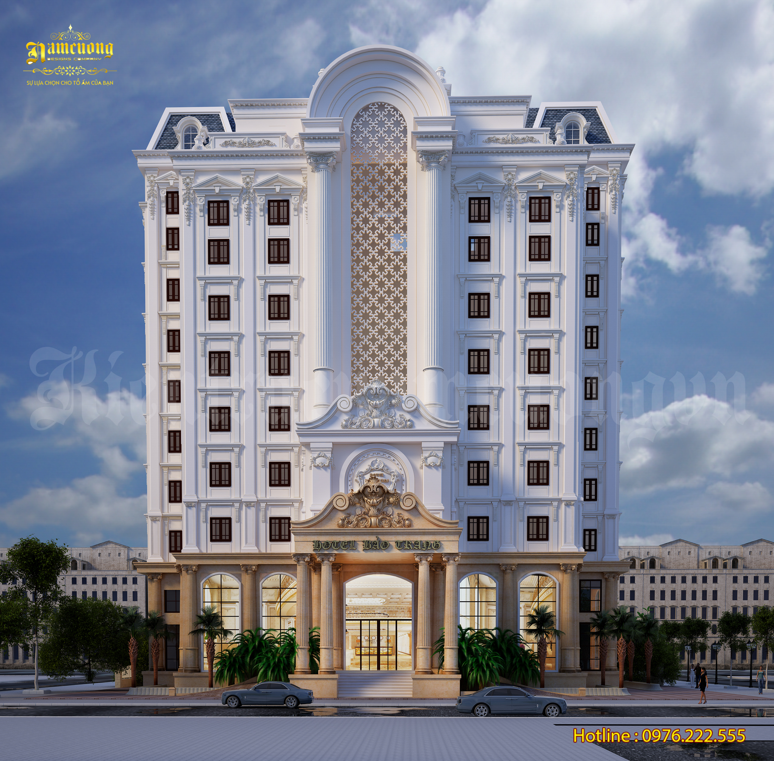 Dự án thiết kế khách sạn 10 tầng quy mô đồ sộ với diện tích mặt bằng rộng rãi.
