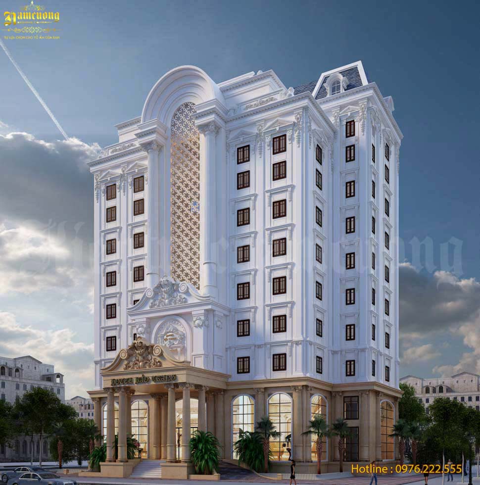 Mẫu thiết kế khách sạn 10 tầng đồ sộ được thực hiện bởi đội ngũ kiến trúc sư của Kiến Trúc Nam Cường.