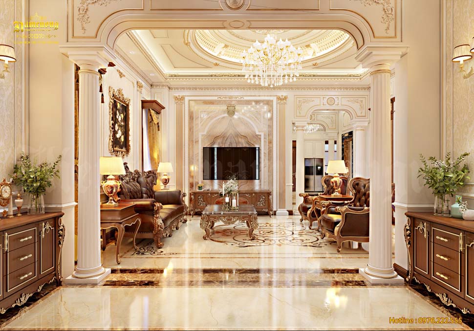 Không gian biệt thự sáng sủa và thoáng đãng nhờ giải pháp ánh sáng trong thiết kế nội thất kết hợp hài hòa giữa nguồn sáng tự nhiên và ánh sáng nhân tạo.