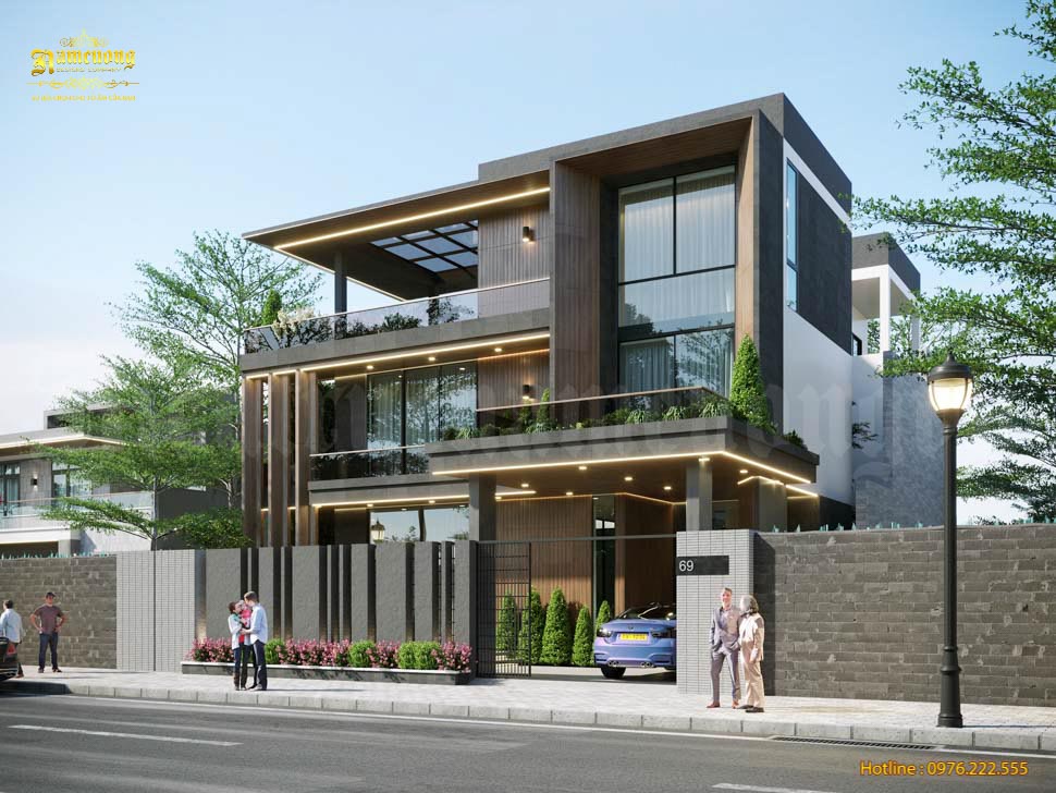 Mẫu thiết kế công trình biệt thự với hệ thống chiếu sáng bắt mắt ở mặt tiền