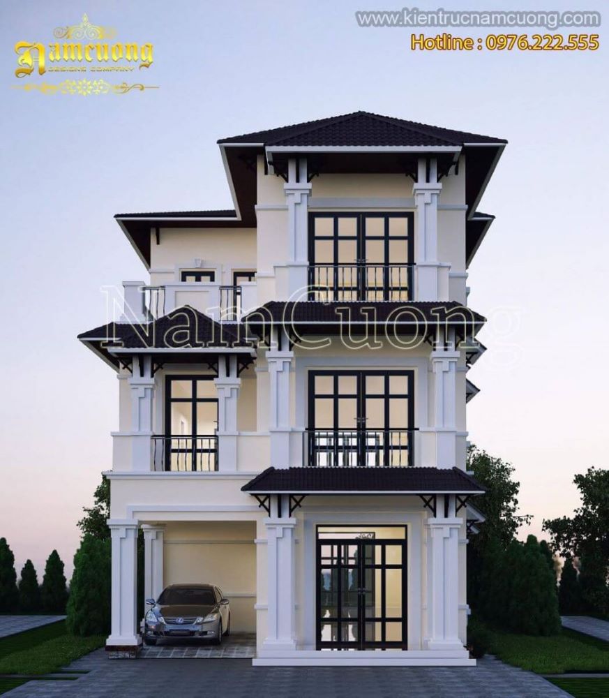Thiết kế biệt thự 3 tầng có tầng hầm tân cổ điển