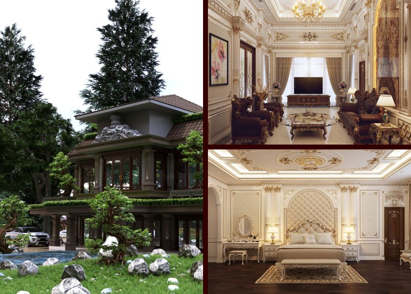 Bố cục tổng thể biệt thự nhà vườn 2 tầng 300m2