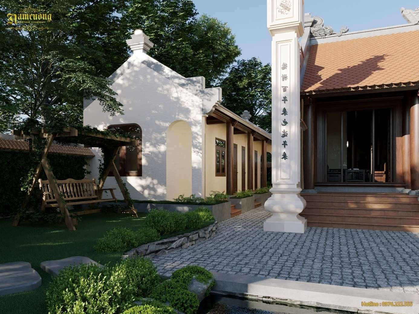 Hệ thống trụ cột và mái ngói nhà thờ họ