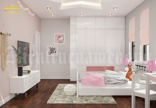 Phòng ngủ của con gái điểm xuyết thêm sắc hồng nữ tính